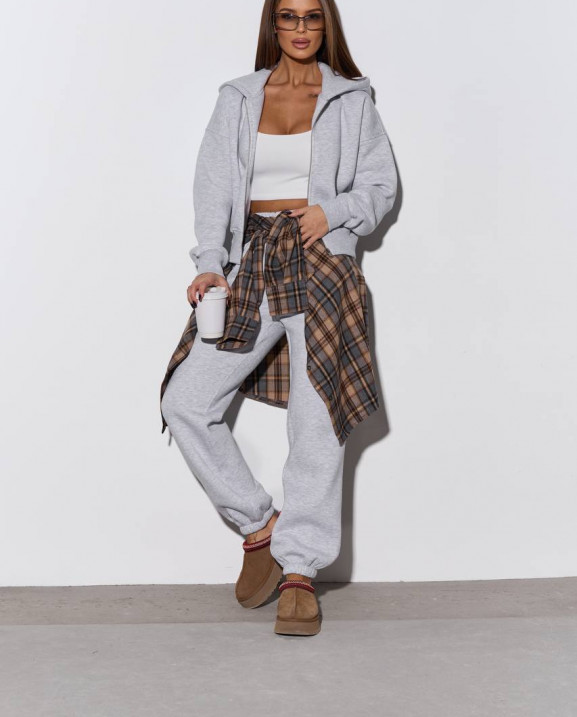 0705 спортивний костюм на флісі кофта на блискавці з капюшоном зі штанами на резинці